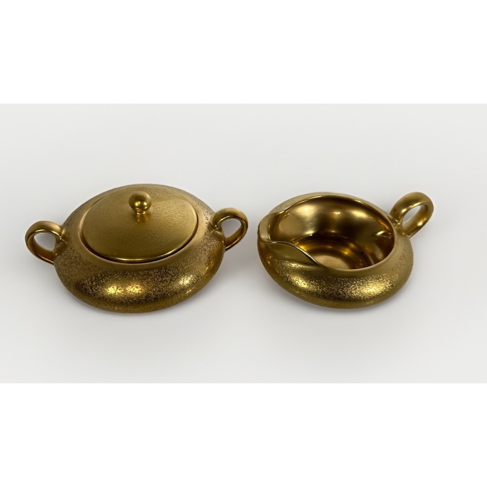 Vintage Royal Austria Gold Enamel Stipple Cream and Sugar Set O&EG Porcelain